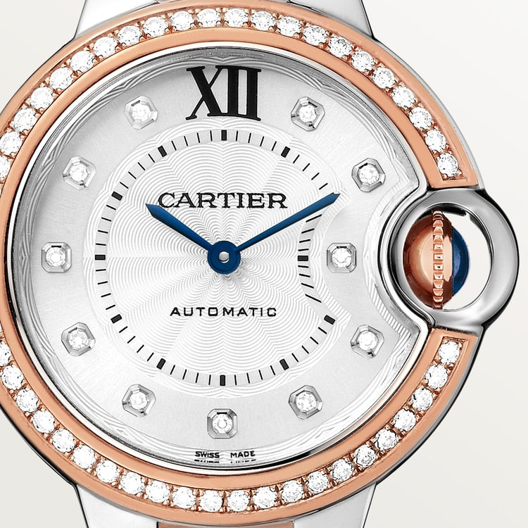 Ballon Bleu 33mm Steel Rose Gold Automatic Silver Guilloché Dial Two-Tone Bracelet Watch
