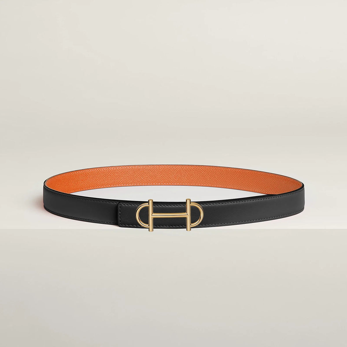 NOIR / GOLD-HAVANE / MAUVE PÂLE  GAMMA BELT BUCKLE & REVERSIBLE LEATHER STRAP 24 MM