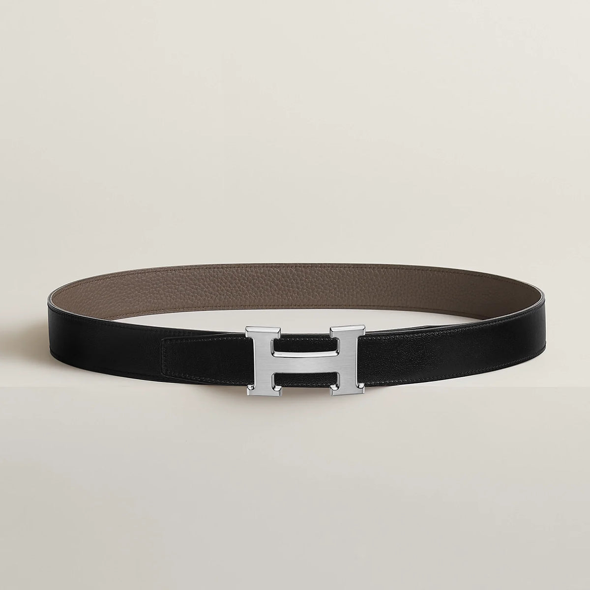 NOIR / GOLD-BLEU MARINE / ÉCORCE H BELT BUCKLE & REVERSIBLE LEATHER STRAP 32 MM