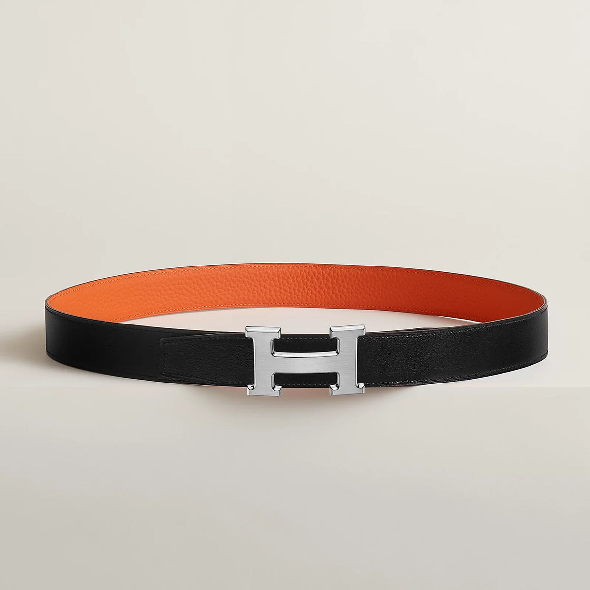 NOIR / GOLD-BLEU MARINE / ÉCORCE H BELT BUCKLE & REVERSIBLE LEATHER STRAP 32 MM