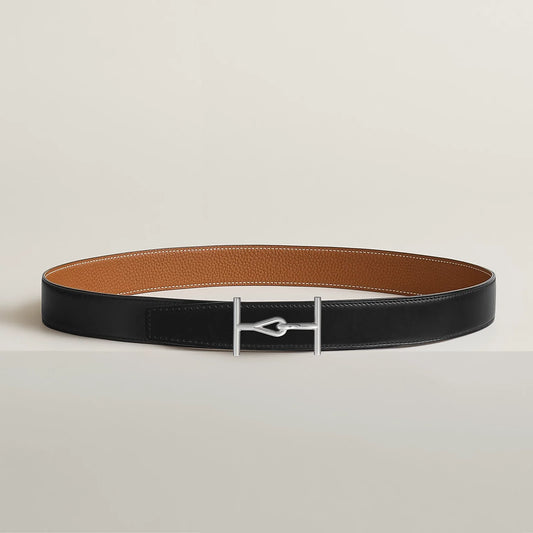 NOIR / GOLD-BLEU MARINE / ÉCORCE  JUMBO BELT BUCKLE & REVERSIBLE LEATHER STRAP 32 MM