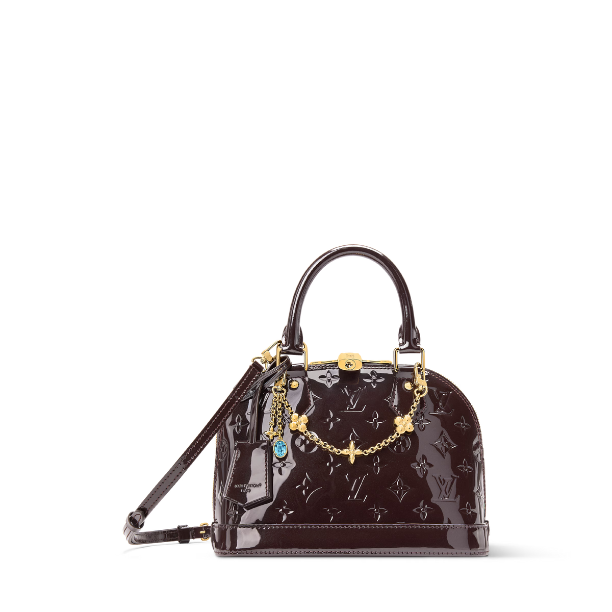 Alma BB Varnished Cowhide Leather Datewood Top Handle Bag