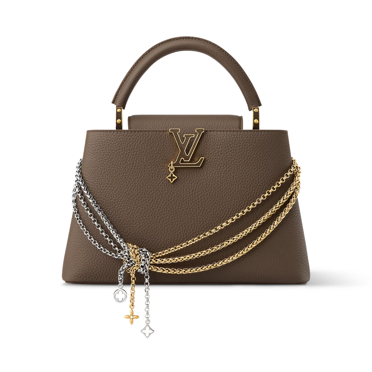 Capucines Mini Grained Leather Black Top Handle Bag
