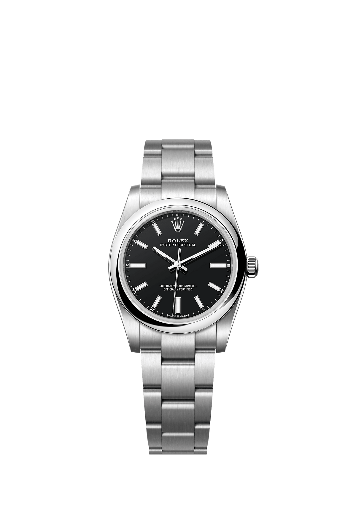 ساعة Oyster Perpetual 34 من الفولاذ Oystersteel، ميناء أسود، سوار Oyster، مقاس 34 مم، ذاتية التعبئة