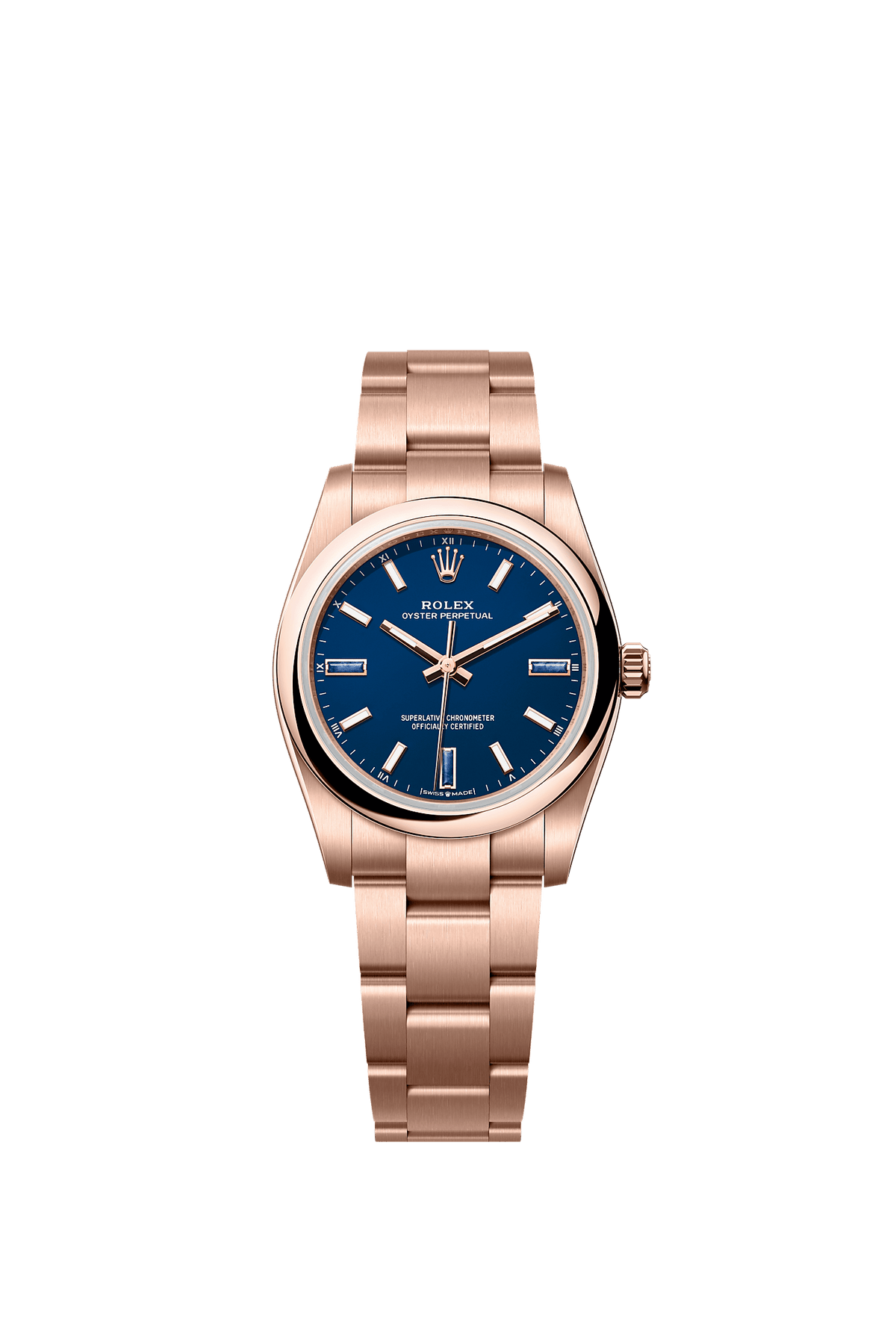 Oyster Perpetual 34 Oyster Chronometer Watch 34mm 18ct Everose Gold Blue Stone Dial Oyster Bracelet
