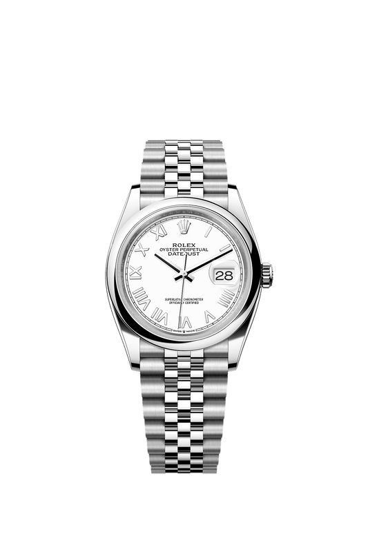 ساعة Datejust 36 بقطر 36 مم من فولاذ Oystersteel، ميناء أبيض، وسوار Jubilee، ذاتية التعبئة