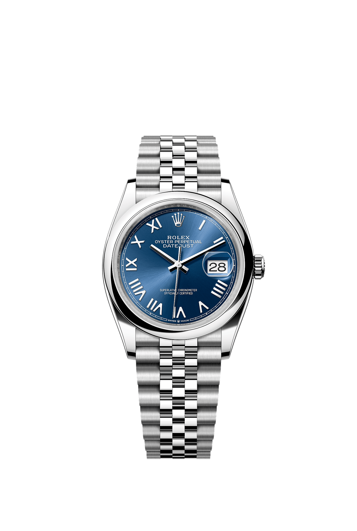 ساعة Datejust 36 Oyster Perpetual Chronometer مقاس 36 مم من الفولاذ Oystersteel، ميناء أزرق زاهٍ، سوار جوبيلي