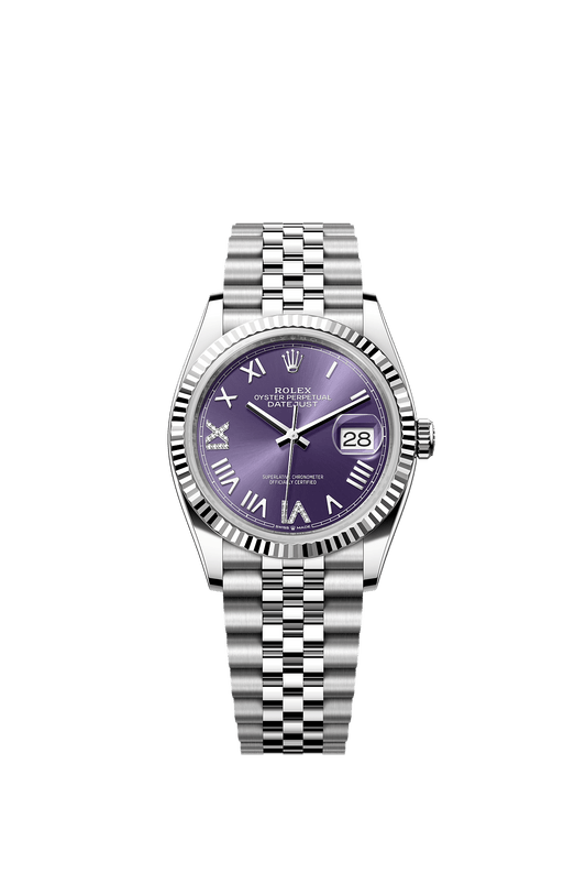 Datejust 36 Oyster Perpetual Chronometer Watch 36mm Oystersteel White Gold Aubergine Diamond Dial Jubilee Bracelet