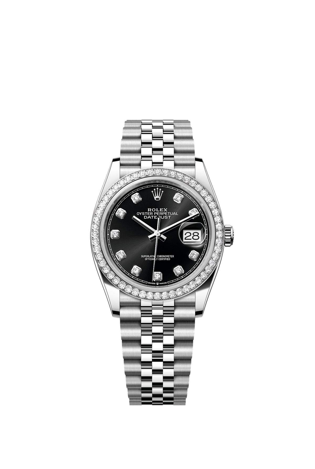 Datejust 36 36mm Oystersteel White Gold Bright Black Diamond Dial Diamond-Set Bezel Jubilee Bracelet Self-Winding Watch