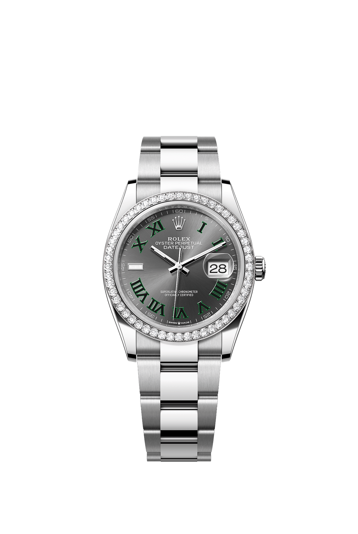 Datejust 36 36mm Oystersteel White Gold Slate Diamond Dial Diamond Bezel Oyster Bracelet Self-Winding Watch