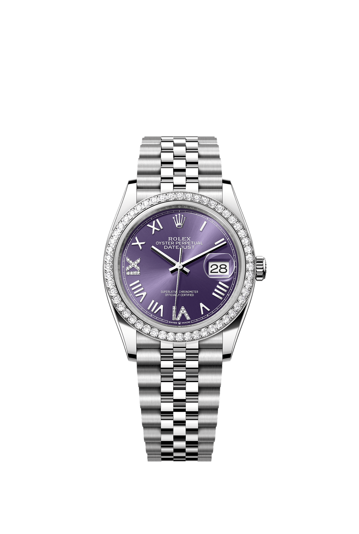 Datejust 36 Oyster Perpetual Chronometer Watch 36mm Oystersteel White Gold Aubergine Diamond Dial Jubilee Bracelet