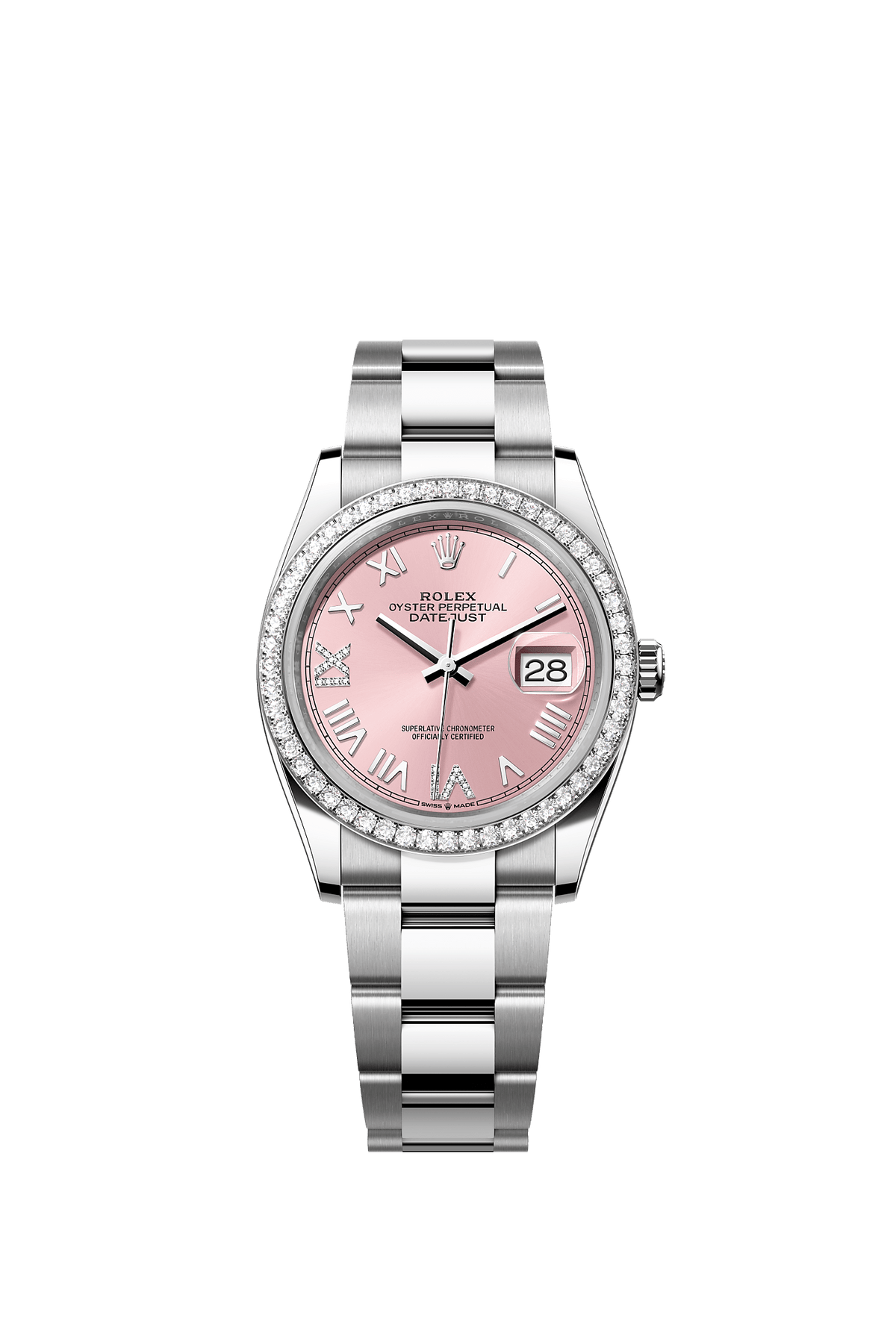 Datejust 36 36mm Oystersteel White Gold Pink Diamond Dial Diamond Bezel Oyster Bracelet Self-Winding Watch