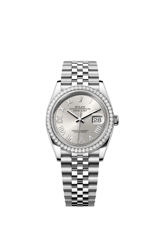 Datejust 36 Oystersteel White Gold Silver Diamond Dial Diamond Bezel Jubilee Bracelet 36mm Self-Winding Watch