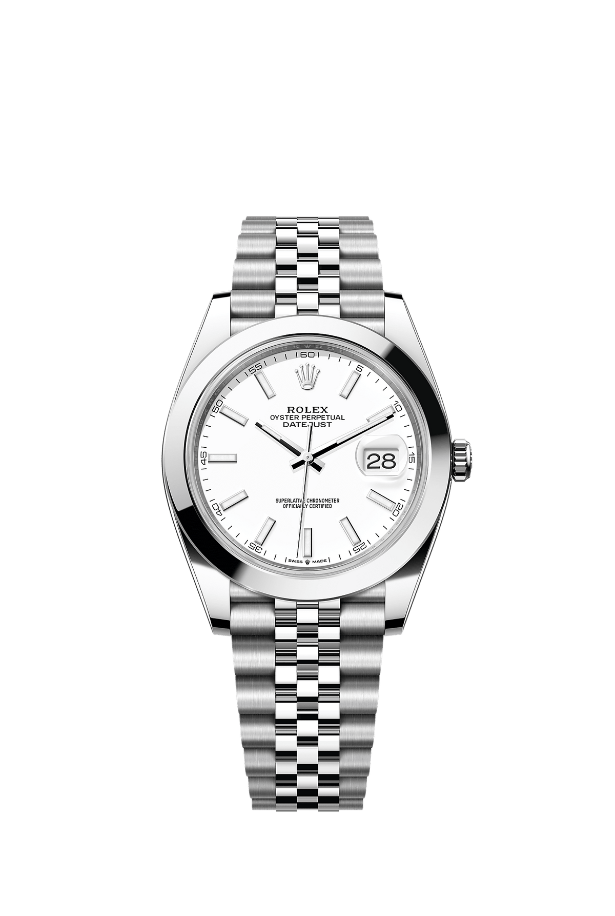 ساعة Datejust 41 بقطر 41 مم من الفولاذ Oystersteel، ميناء أبيض، إطار أملس، وسوار Jubilee، ذاتية التعبئة