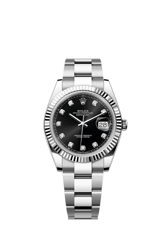 Datejust 41 41mm Oystersteel White Gold Bright Black Diamond Dial Oyster Bracelet Self-Winding Watch