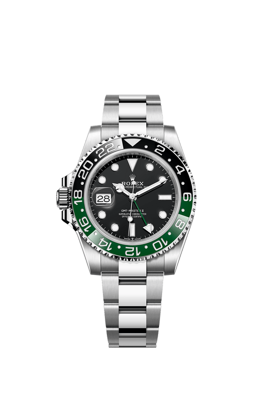 ساعة GMT-Master II مقاس 40 مم من الفولاذ Oystersteel، ميناء أسود، إطار Cerachrom باللونين الأخضر والأسود، سوار Oyster، ذاتية التعبئة