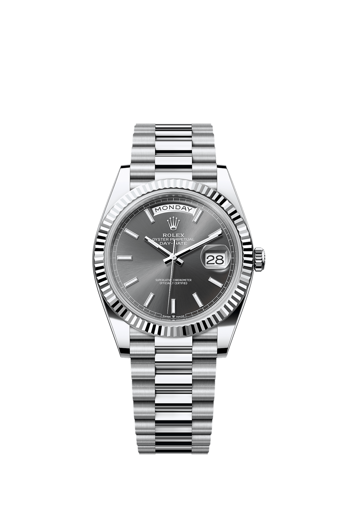 Day-Date 40 40mm 950 Platinum Slate Sunray Dial Fluted Bezel President Bracelet Self-Winding Watch