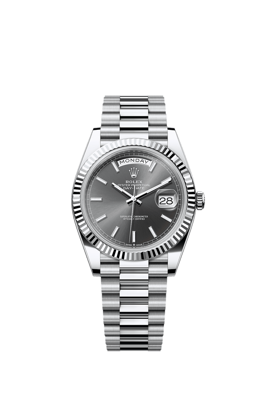 Day-Date 40 40mm 950 Platinum Slate Sunray Dial Fluted Bezel President Bracelet Self-Winding Watch