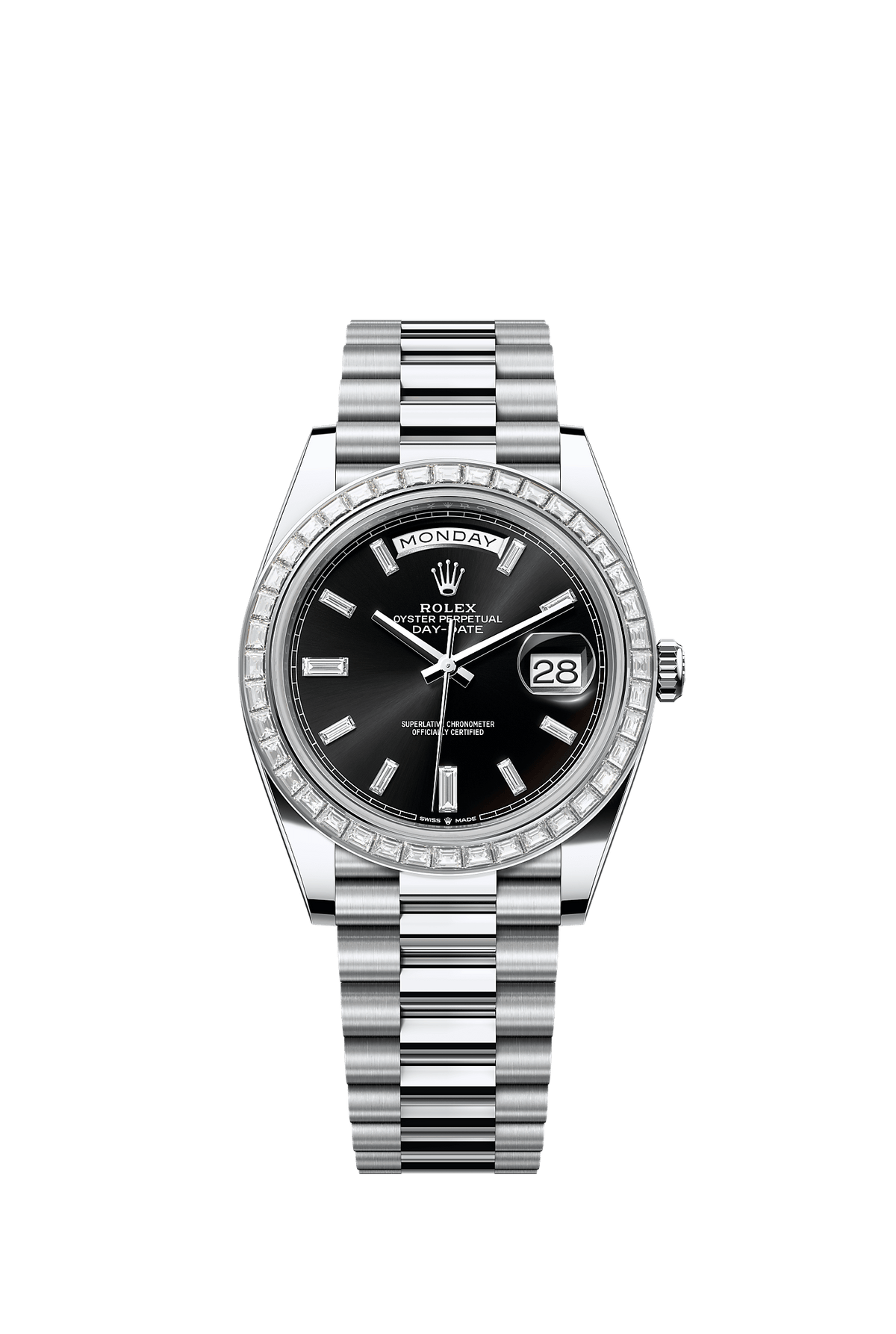 Day-Date 40 40mm 950 Platinum Bright Black Diamond Dial Diamond Bezel President Bracelet Self-Winding Watch