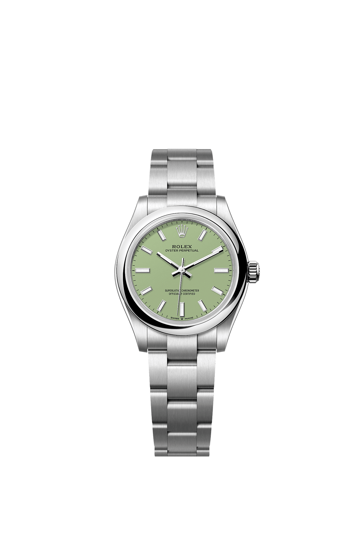 ساعة Oyster Perpetual 31 من الفولاذ Oystersteel، ميناء بلون الفستق، سوار Oyster، مقاس 31 مم، ذاتية التعبئة