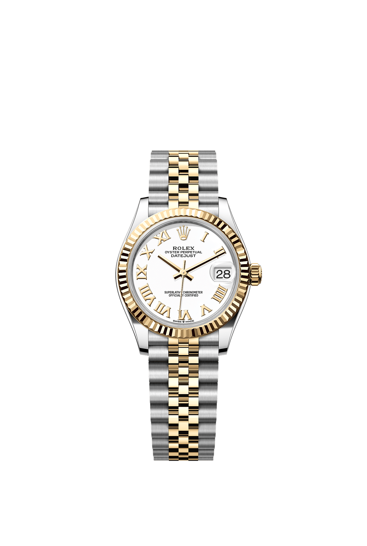 Datejust 31 Oystersteel Yellow Gold White Dial Fluted Bezel Jubilee Bracelet 31mm Self-Winding Watch