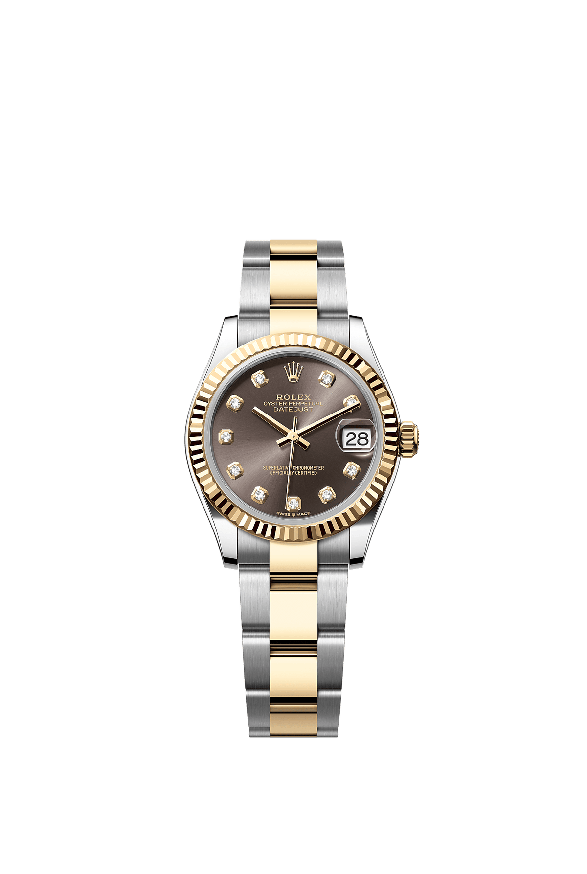 Datejust 31 Oystersteel Yellow Gold Dark Grey Diamond Dial Fluted Bezel Oyster Bracelet 31mm Self-Winding Watch