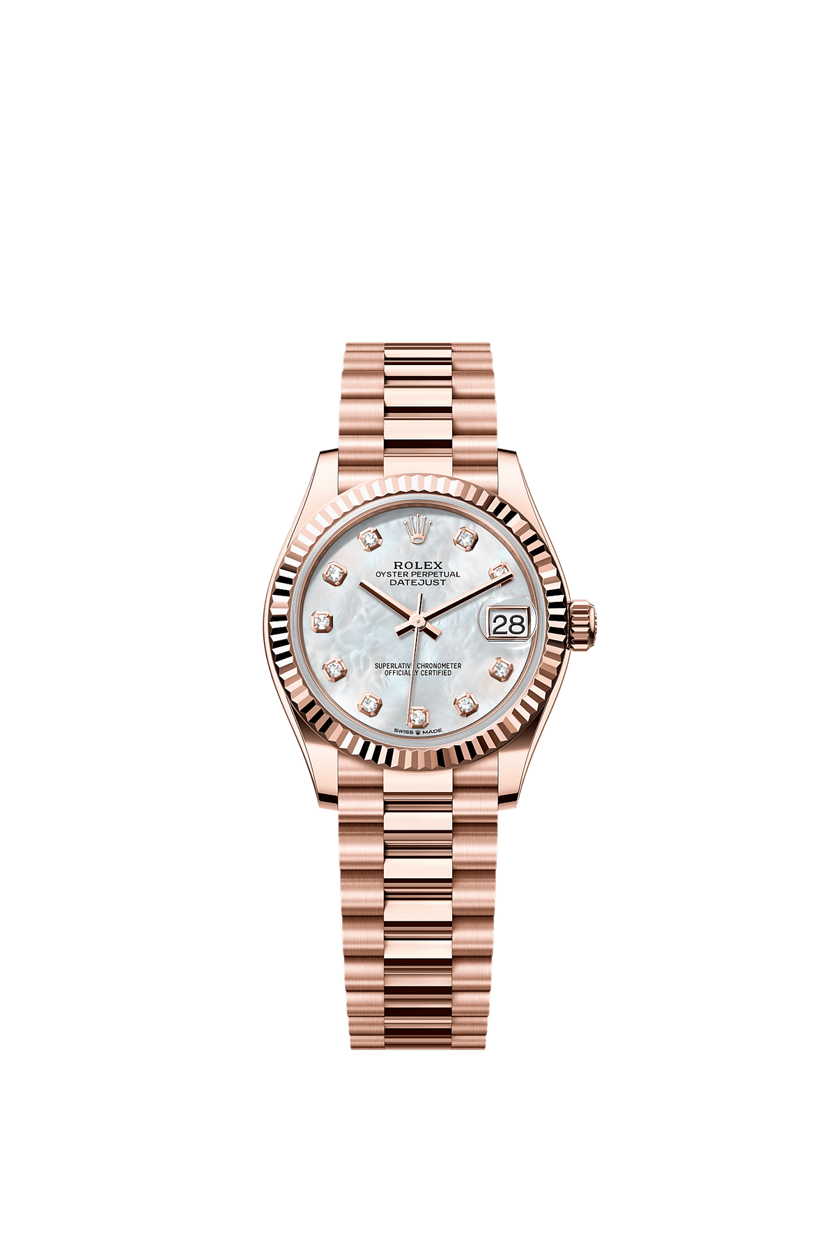 Datejust 31 Oyster Chronometer Watch 31mm 18ct Everose Gold White Mother-Of-Pearl Diamond Dial