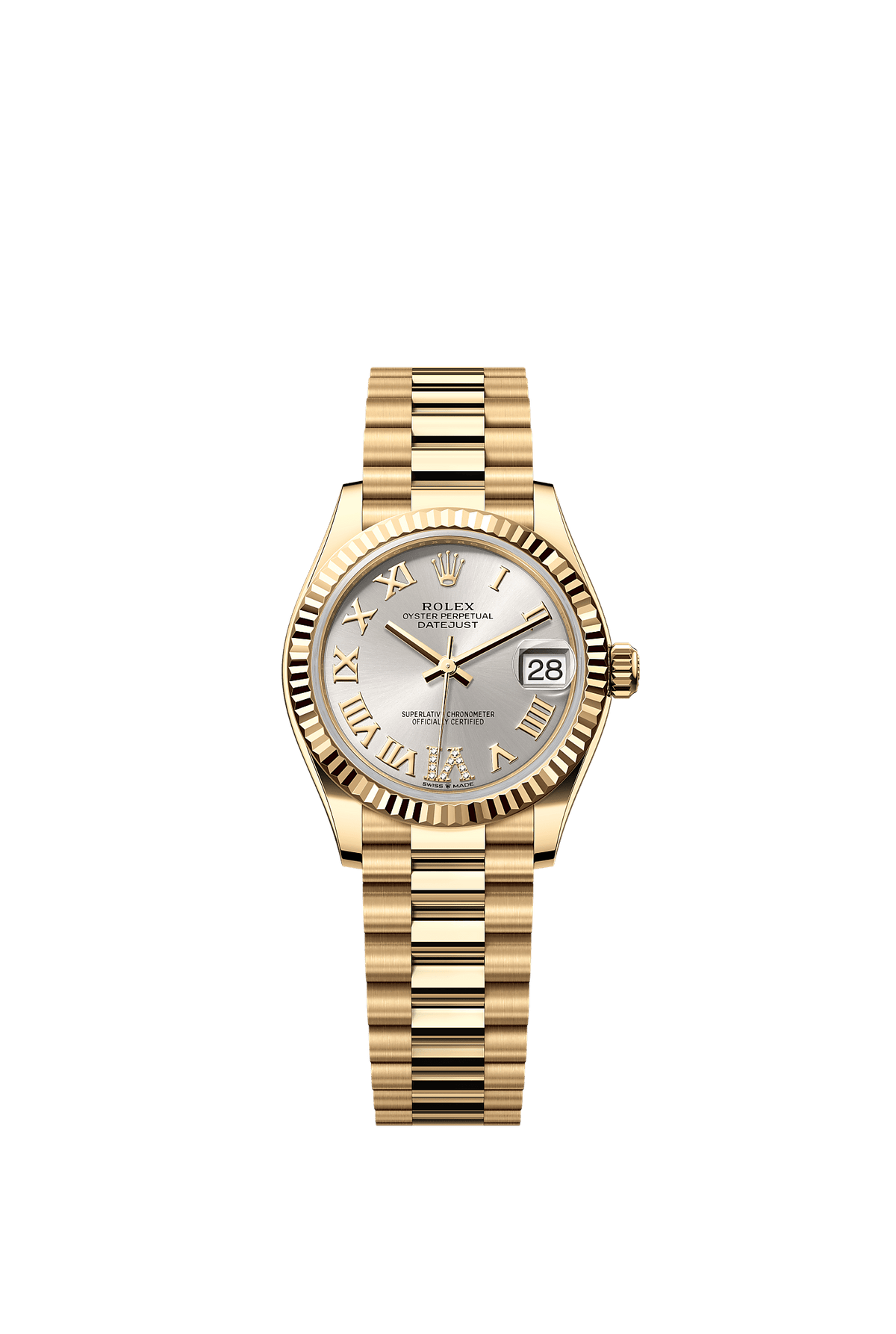 Datejust 31 Oyster Chronometer Watch 31mm 18ct Yellow Gold Silver Diamond Dial