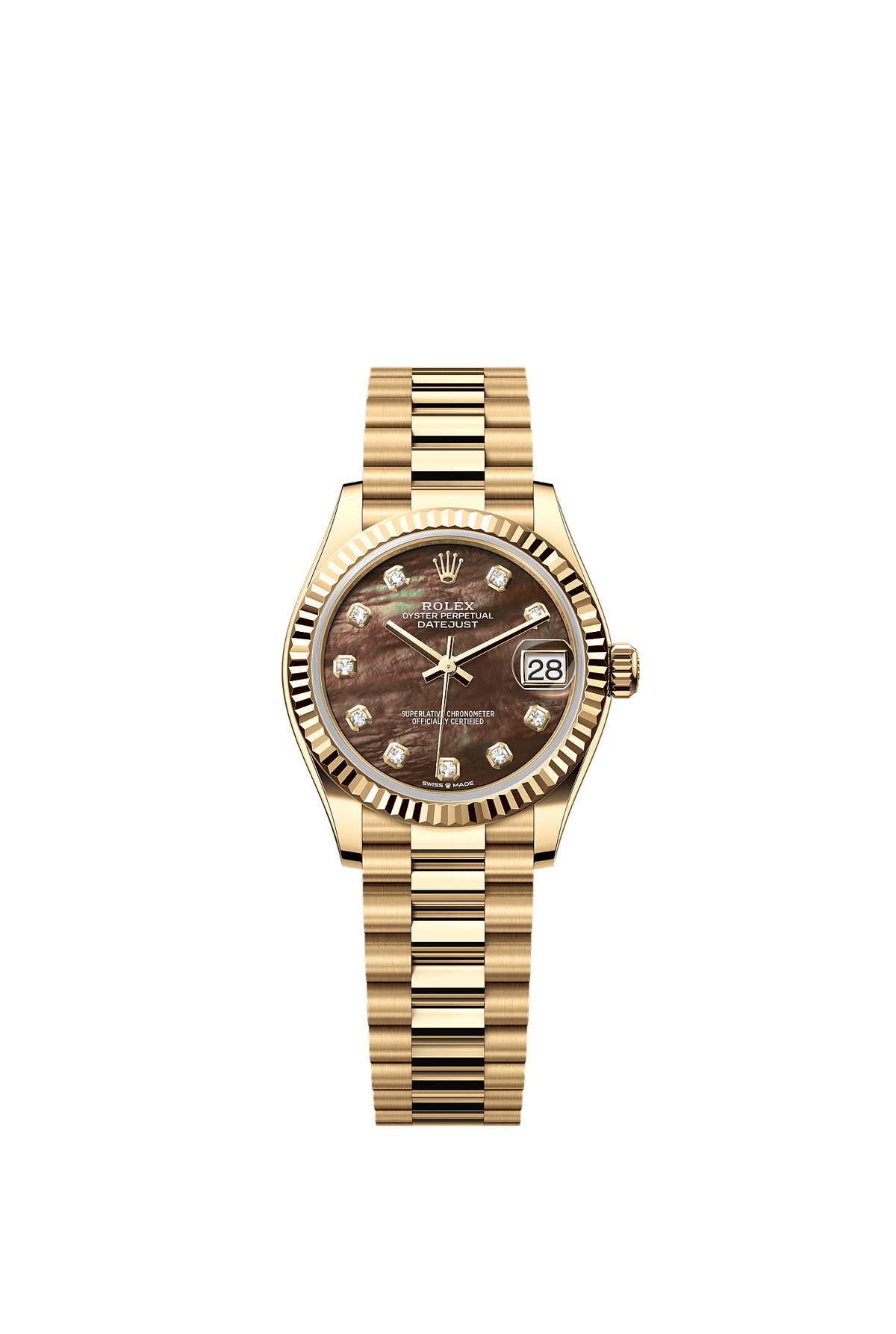 Datejust 31 Oyster Chronometer Watch 31mm 18ct Yellow Gold Black Mother-Of-Pearl Diamond Dial