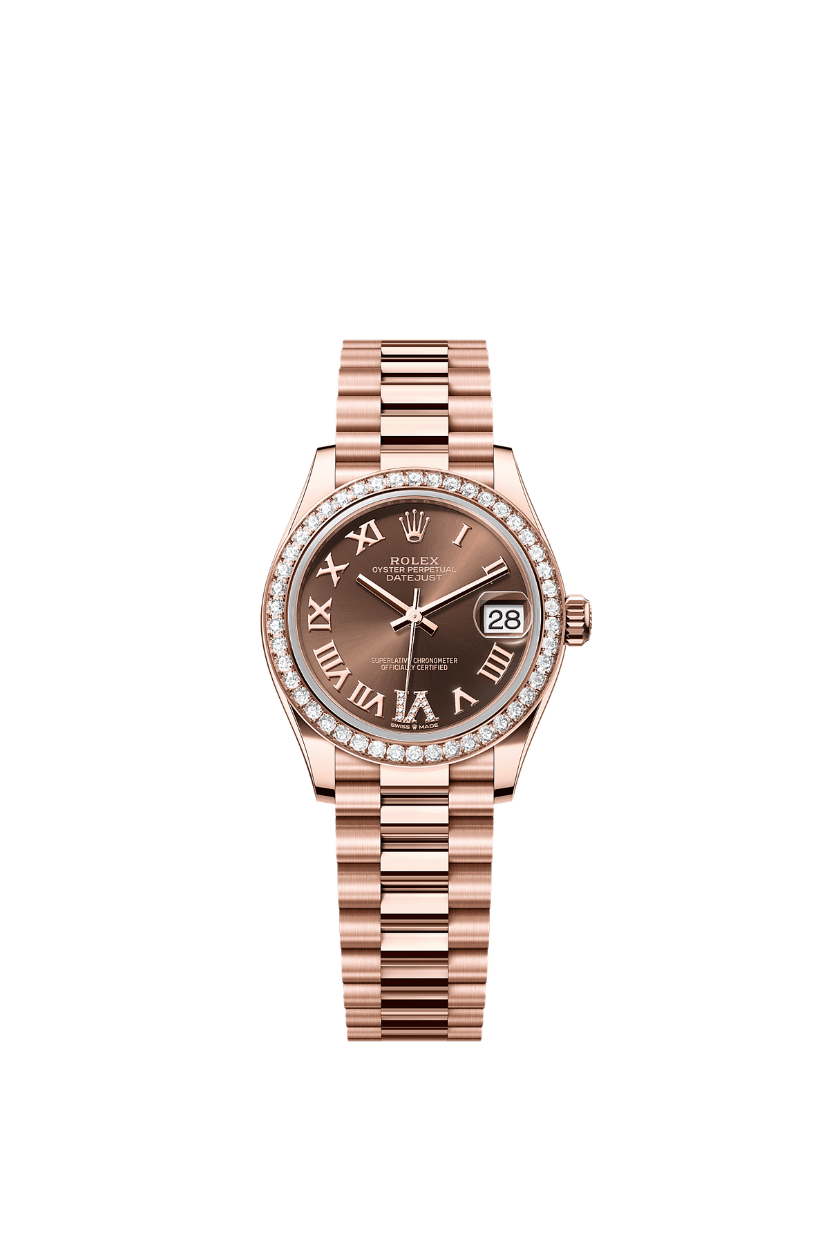 Datejust 31 Oyster Chronometer Watch 31mm 18ct Everose Gold Chocolate Diamond Dial