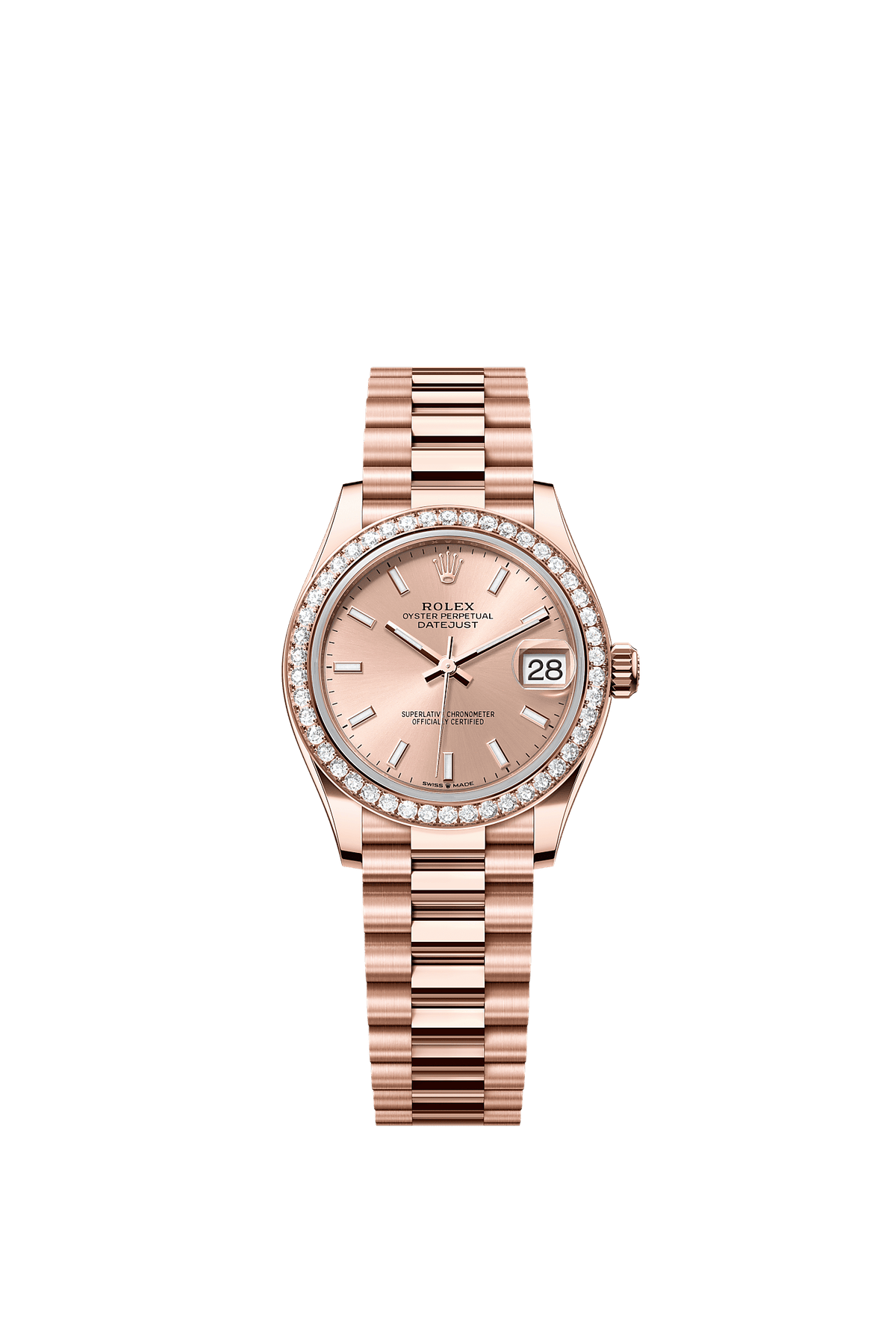 Datejust 31 Oyster Chronometer Watch 31mm 18ct Everose Gold Diamond-Set Bezel Rosé Dial