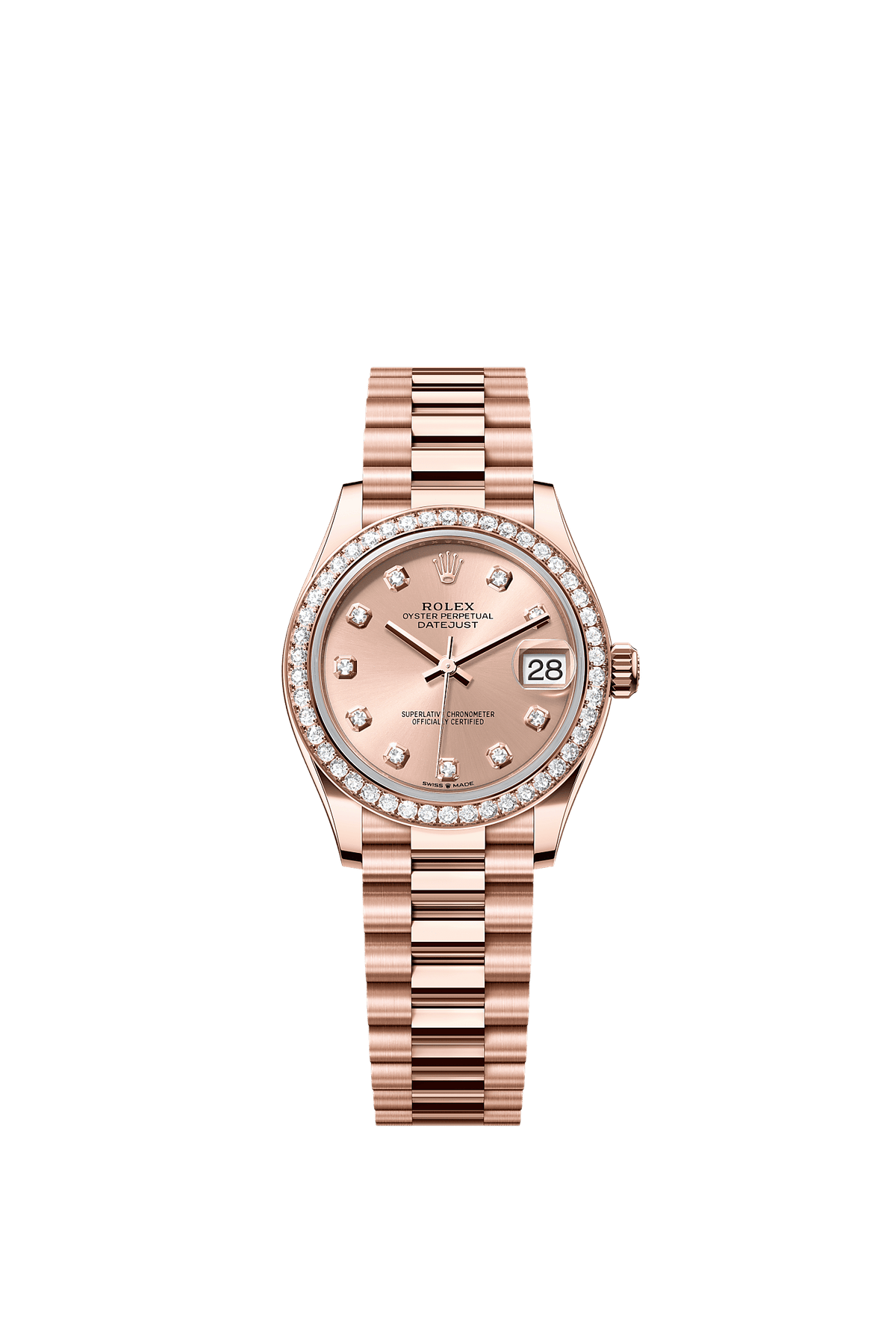 Datejust 31 Oyster Chronometer Watch 31mm 18ct Everose Gold Rosé Diamond Dial President Bracelet