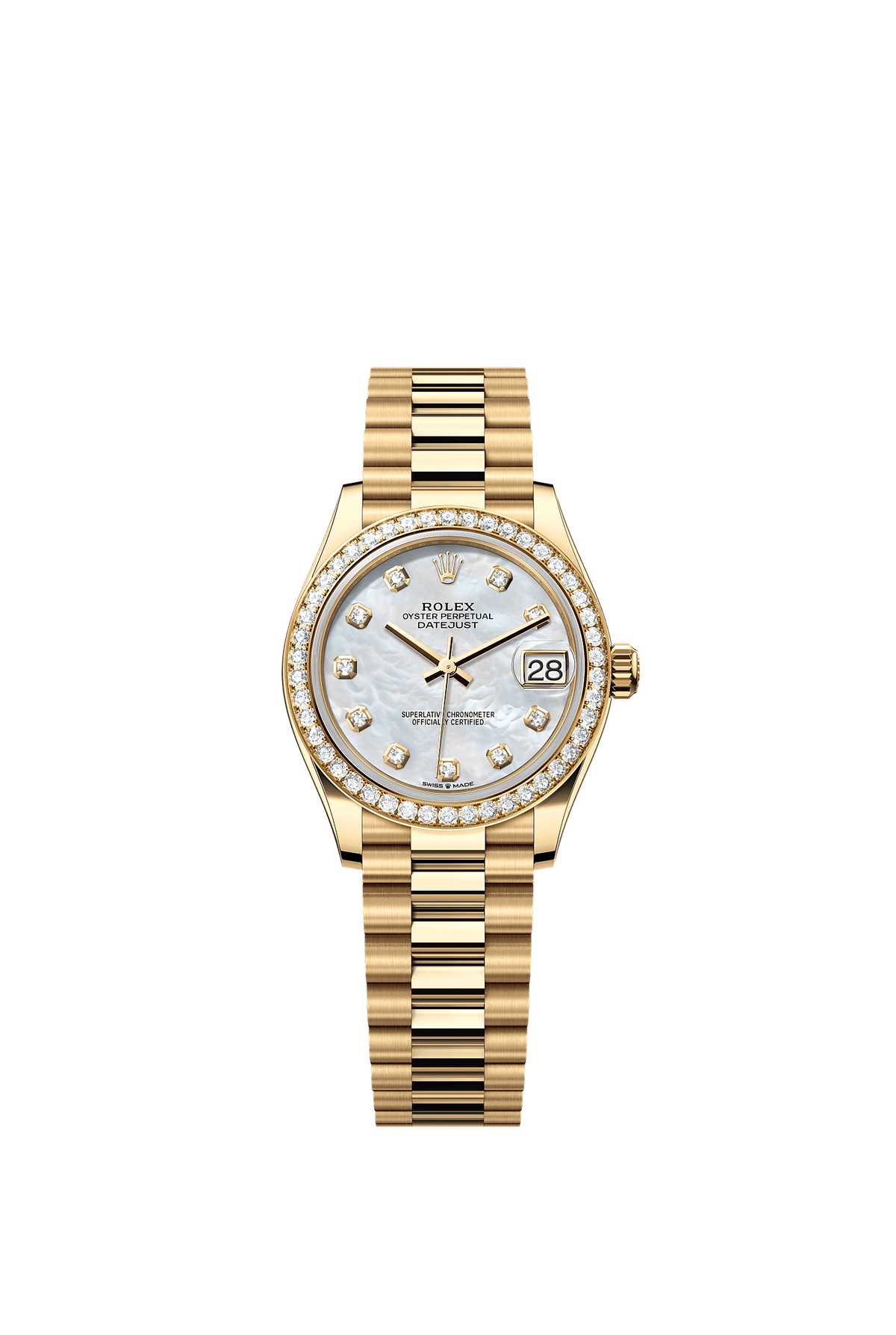 Datejust 31 Oyster Chronometer Watch 31mm 18ct Yellow Gold White Mother-Of-Pearl Diamond Dial