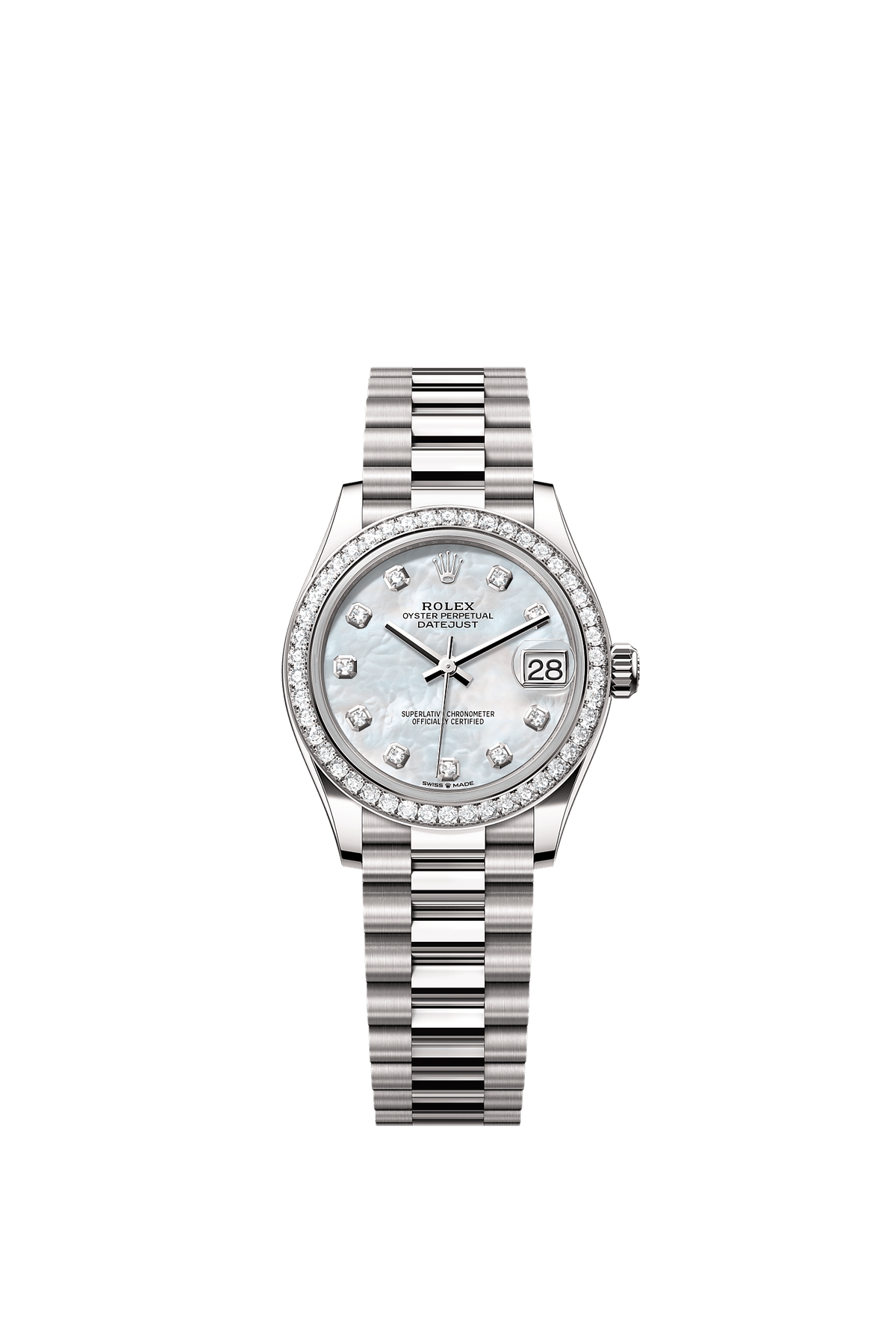 Datejust 31 Oyster Chronometer Watch 31mm 18ct White Gold White Mother-Of-Pearl Diamond Dial President Bracelet