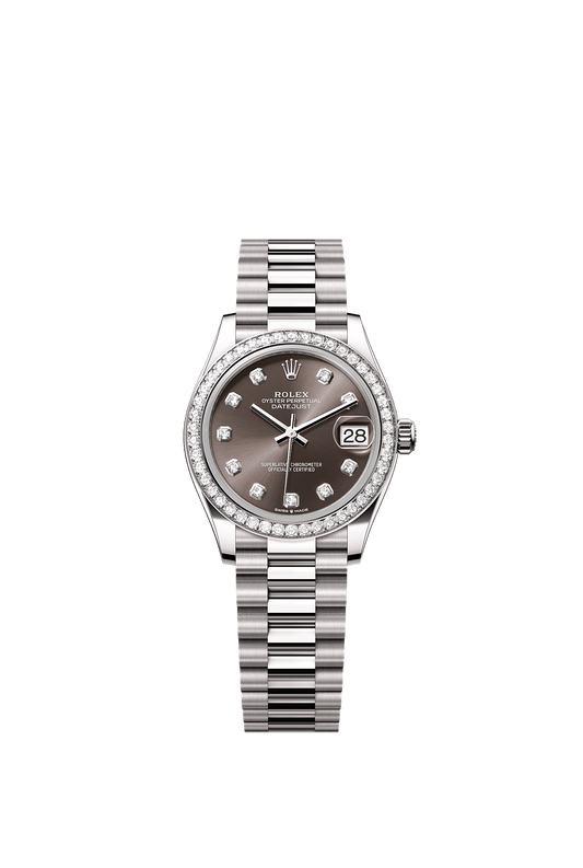 Datejust 31 Oyster Chronometer Watch 31mm 18ct White Gold Dark Grey Diamond Dial