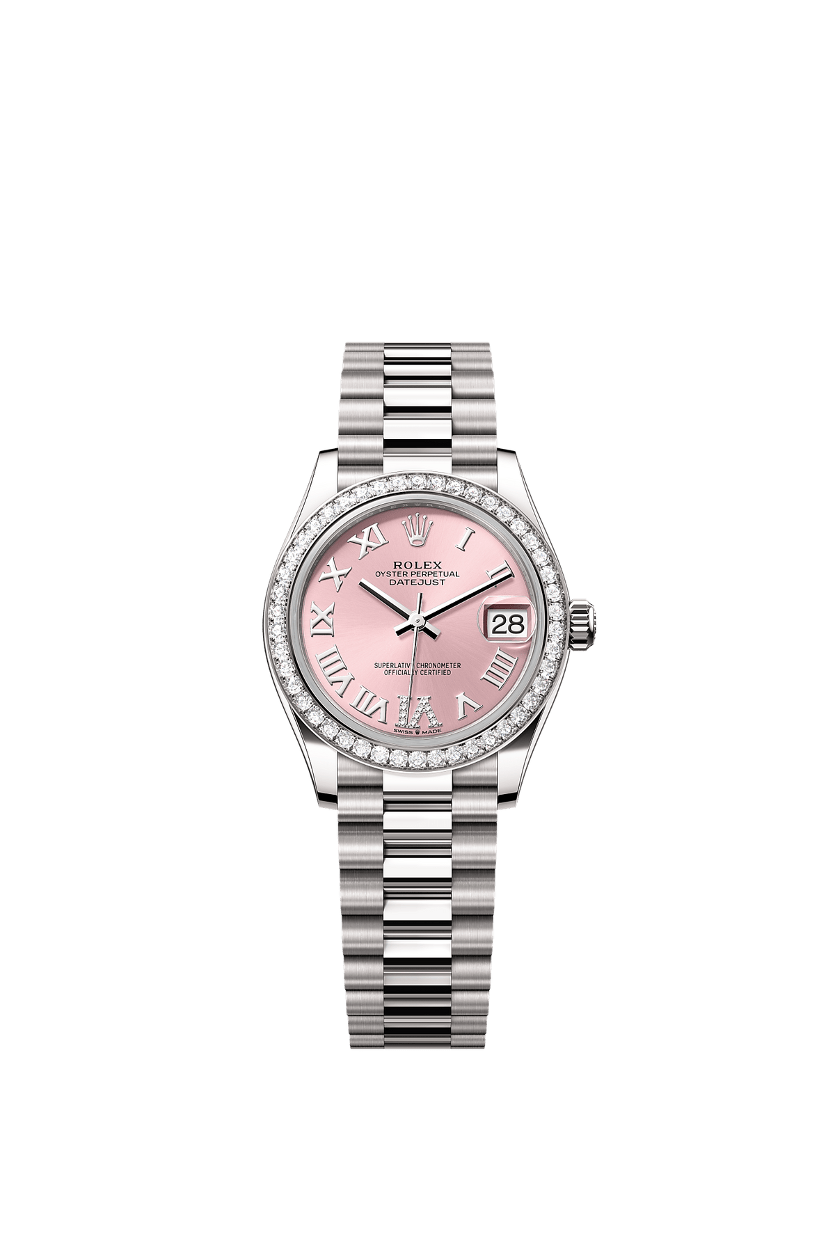 Datejust 31 Oyster Chronometer Watch 31mm 18ct White Gold Pink Diamond Dial President Bracelet