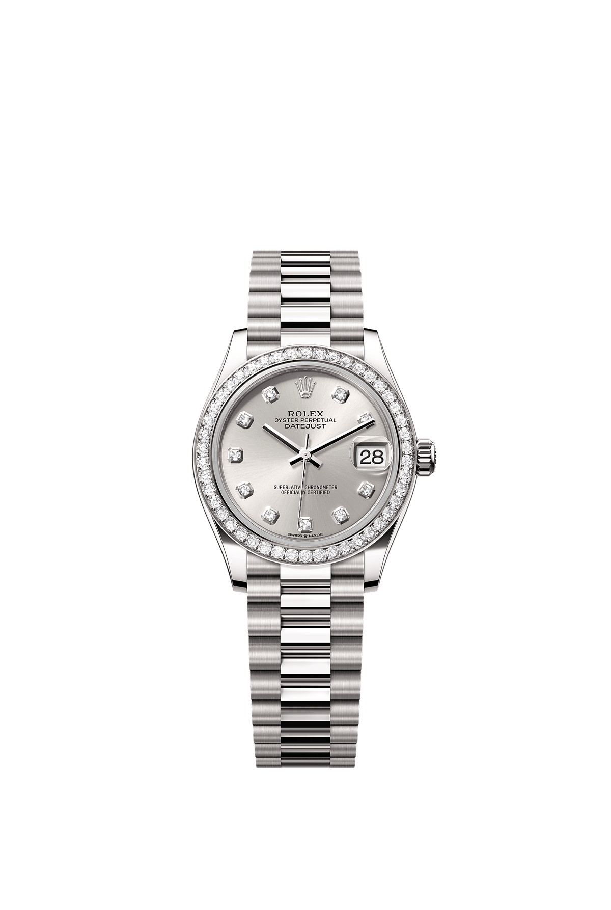Datejust 31 Oyster Chronometer Watch 31mm 18ct White Gold Silver Diamond Dial