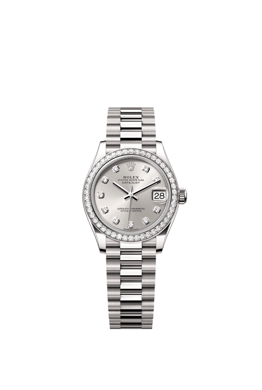 Datejust 31 Oyster Chronometer Watch 31mm 18ct White Gold Silver Diamond Dial