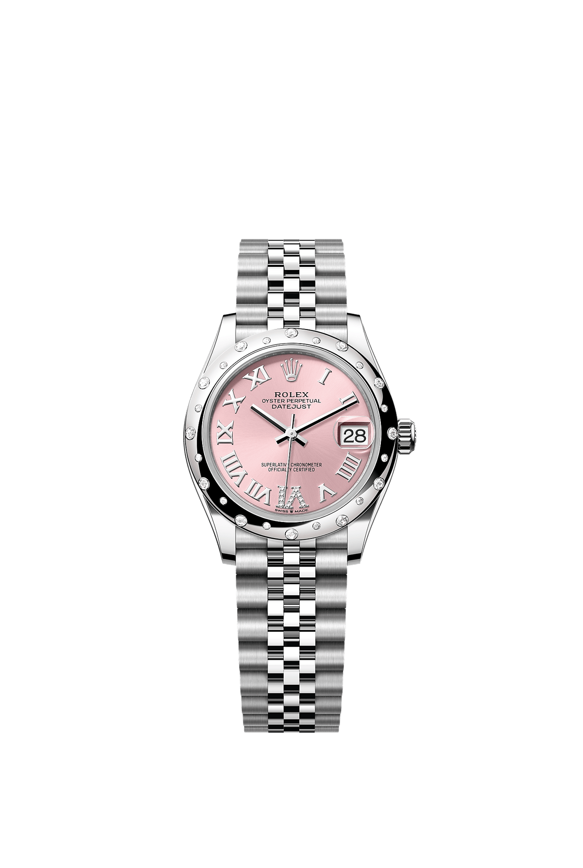 Datejust 31 Oystersteel White Gold Pink Sunray Diamond Dial Diamond-Set Bezel Jubilee Bracelet 31mm Self-Winding Watch
