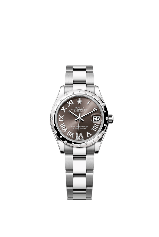 Datejust 31 Oyster Perpetual Chronometer Watch 31mm Oystersteel White Gold Diamond Bezel Dark Grey Diamond Dial Oyster Bracelet