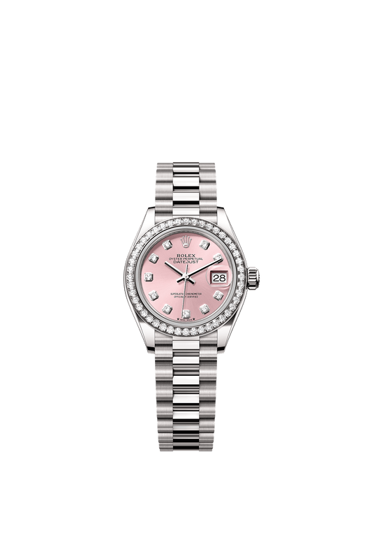 Lady-Datejust Oyster Chronometer Watch 28mm 18ct White Gold Pink Diamond Dial President Bracelet