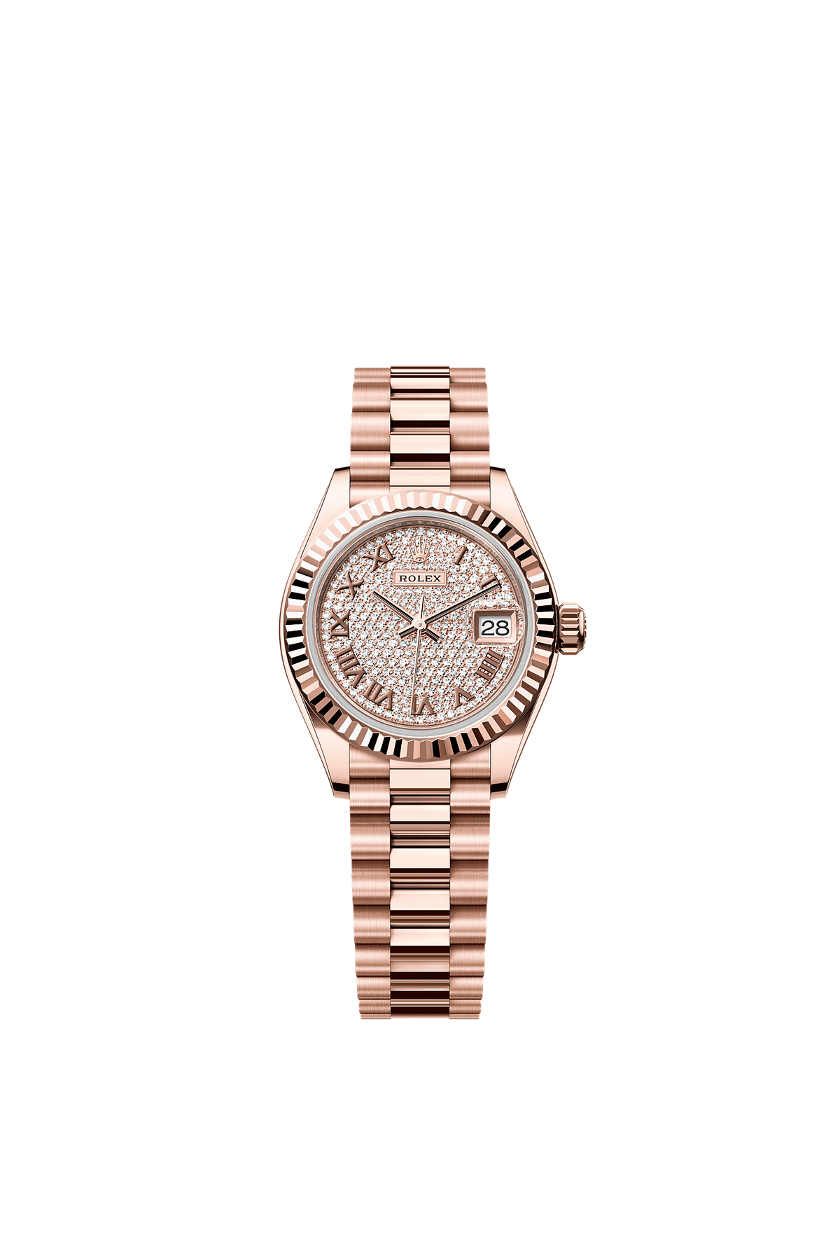 Lady-Datejust Oyster Chronometer Watch 28mm 18ct Everose Gold Diamond-Paved Dial President Bracelet