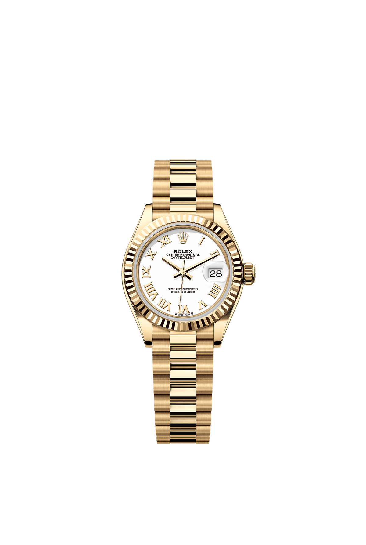 Lady-Datejust Oyster Chronometer Watch 28mm 18ct Yellow Gold White Dial President Bracelet