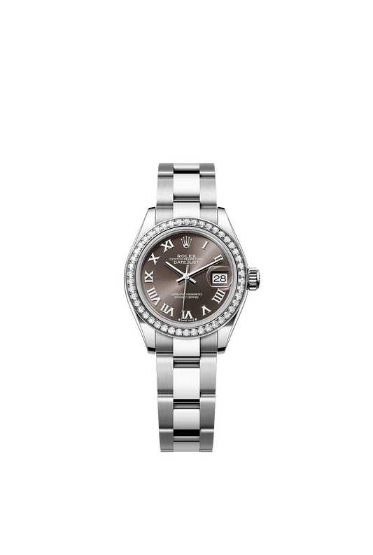 Lady-Datejust 28 Oystersteel White Gold Dark Grey Sunray Diamond Dial Oyster Bracelet 28mm Self-Winding Watch