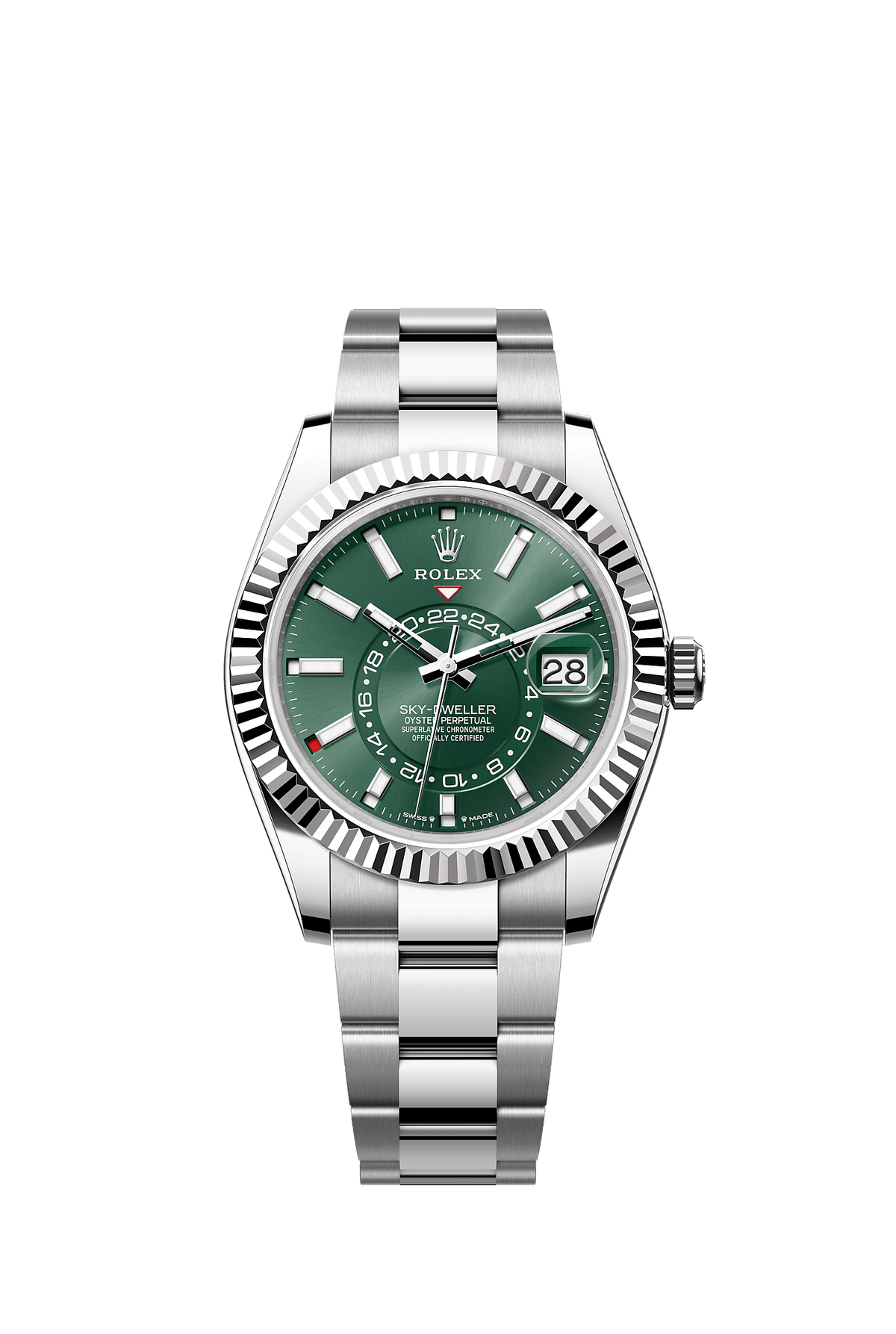 Sky-Dweller 42mm Oystersteel White Gold Mint Green Dial Fluted Bezel Oyster Bracelet Self-Winding Watch