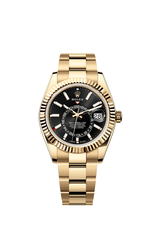 Sky-Dweller 42 Oyster Perpetual Chronometer Watch 42mm 18ct Yellow Gold Bright Black Dial Oyster Bracelet