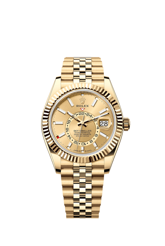 Sky-Dweller 42 Oyster Perpetual Chronometer Watch 42mm 18ct Yellow Gold Champagne Dial Jubilee Bracelet