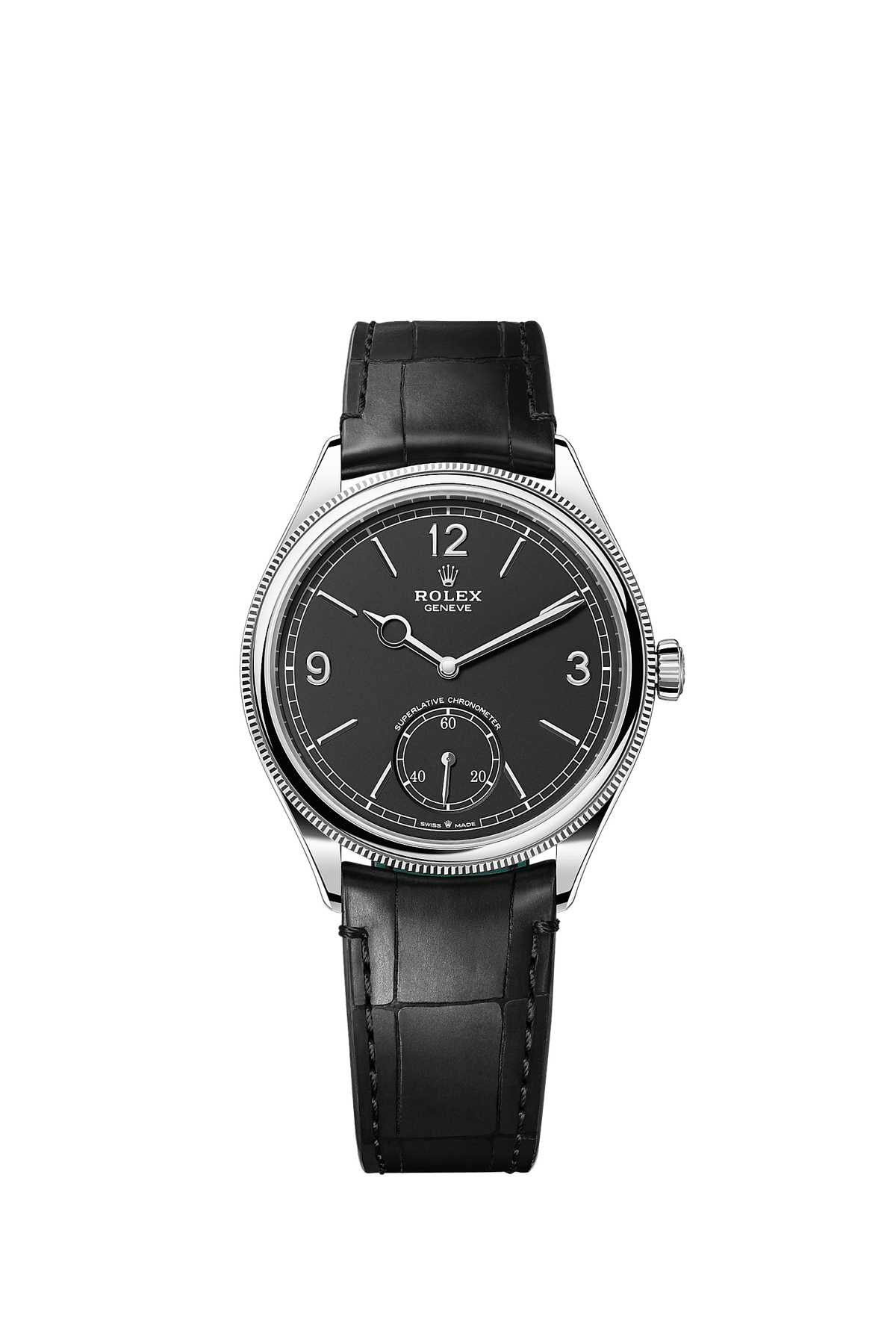 1908 Oyster Chronometer Watch 39mm 18ct White Gold Intense Black Dial Alligator Leather Strap